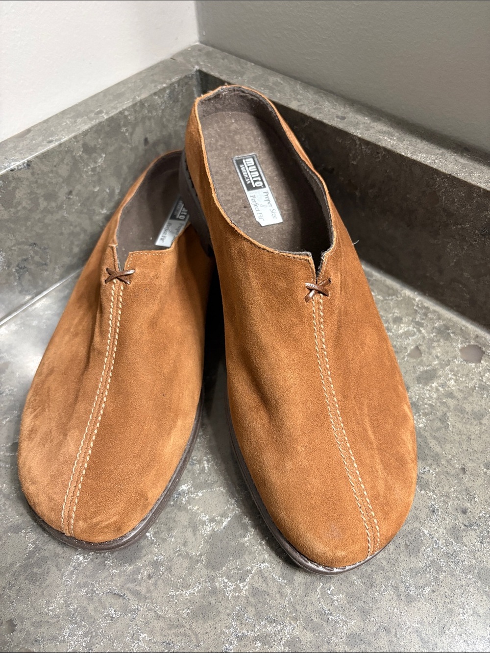 Munro Tan Suede Slip-On Clog Mules